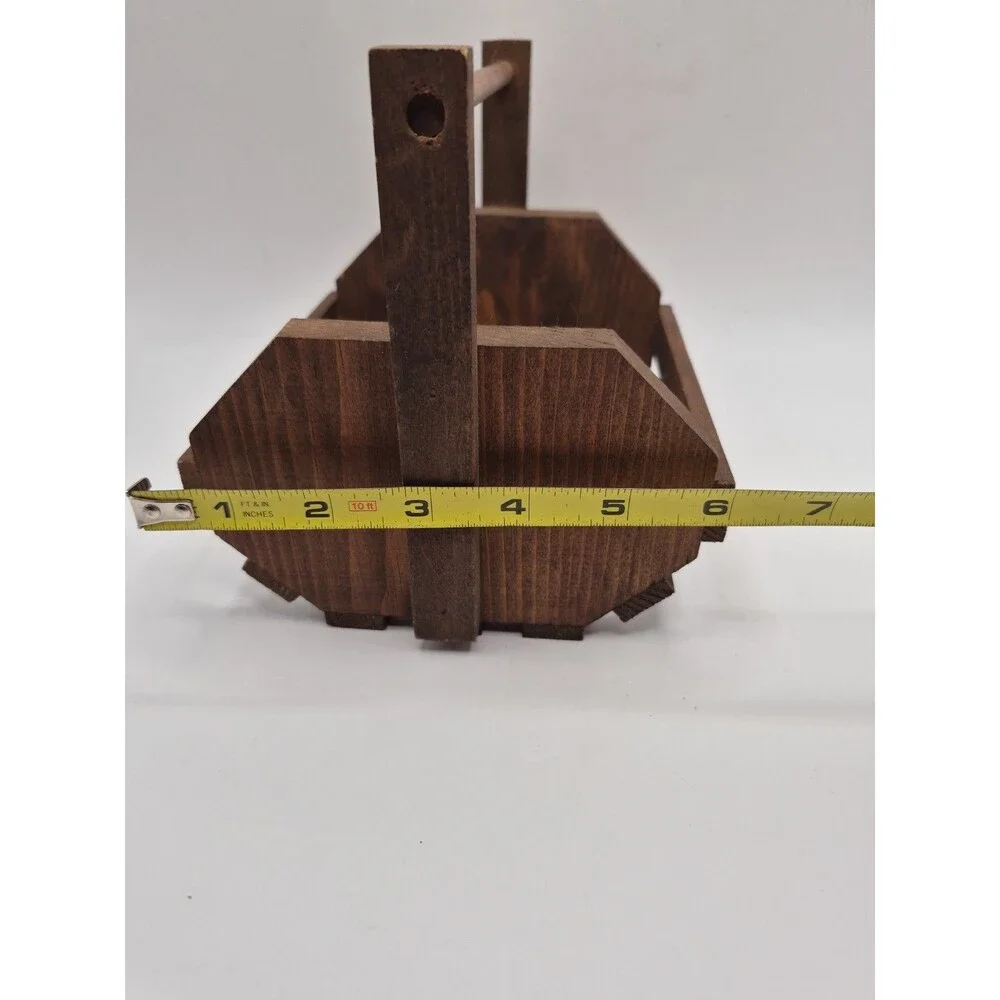 Rustic Handmade Country Handled Wooden Basket~Farmhouse VINTAGE